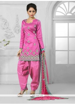 Fantastic Hot Pink Resham Work Cotton Designer Patiala Salwar Kameez