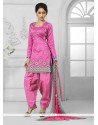 Fantastic Hot Pink Resham Work Cotton Designer Patiala Salwar Kameez