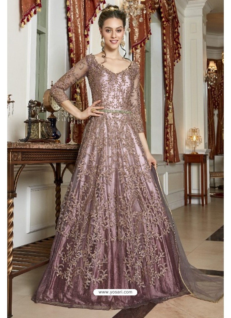 Incredible Dusty Pink Net Designer Party Wear Gown