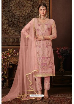 Pink Net Designer Straight Suit