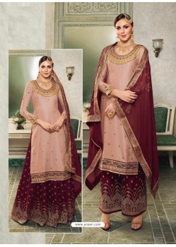 Dusty Pink And Maroon Modal Satin Silk Designer Party Wear Suit