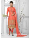Heavenly Cotton Orange Zari Work Churidar Designer Suit