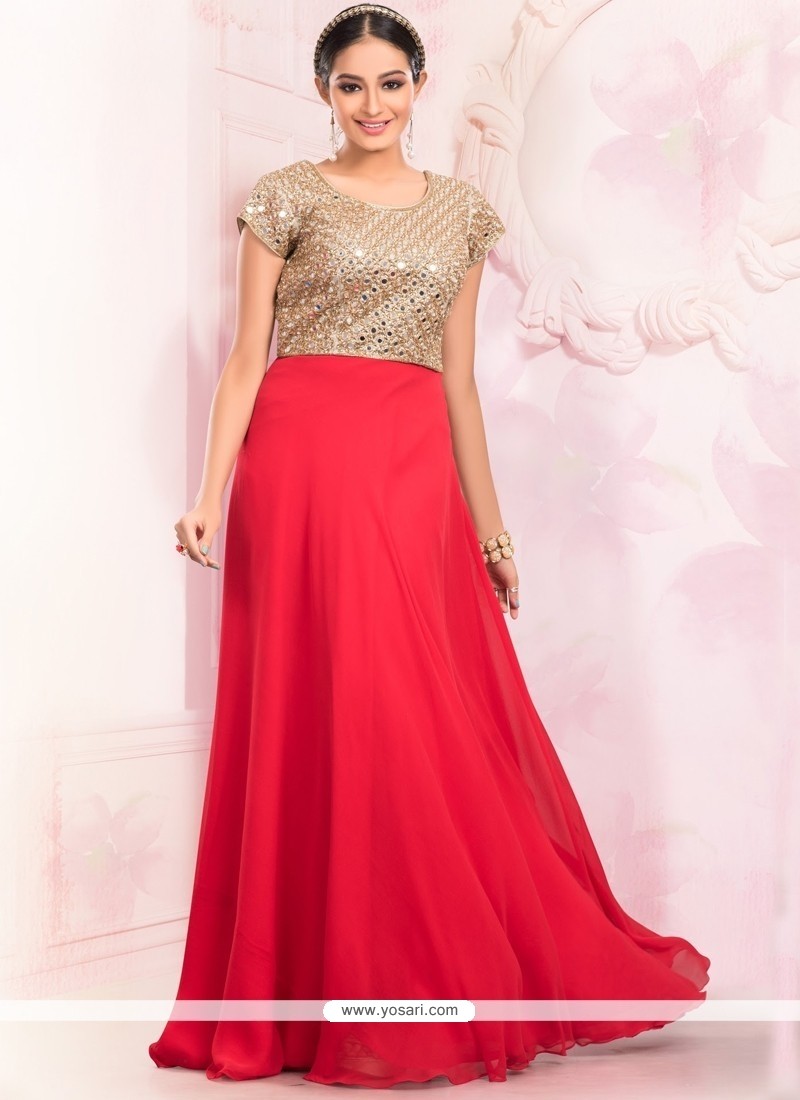 Flawless Faux Georgette Red Floor Length Gown
