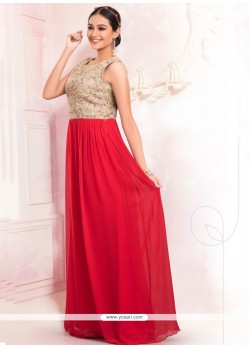 Extraordinary Faux Georgette Red Floor Length Gown