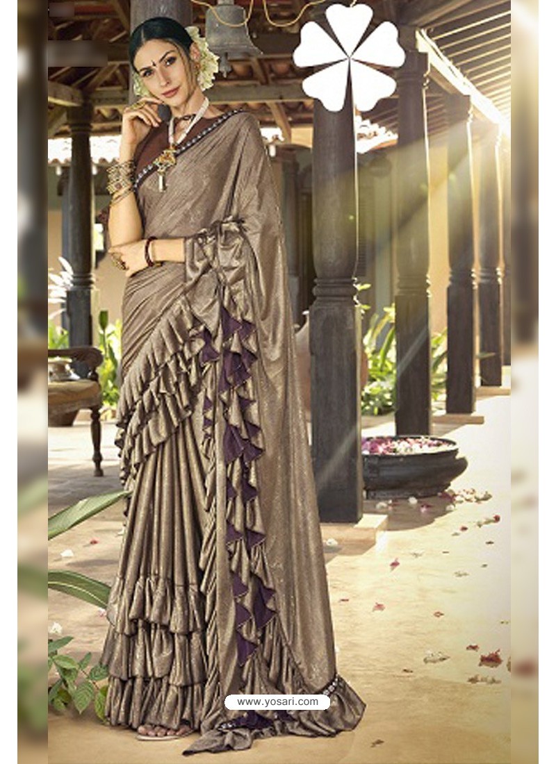 Taupe Fancy Silk Party Wear Saree