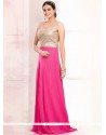 Faux Georgette Hot Pink Sequins Work Floor Length Gown