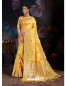 Stylish Yellow Banarasi Cotton Silk Designer Saree