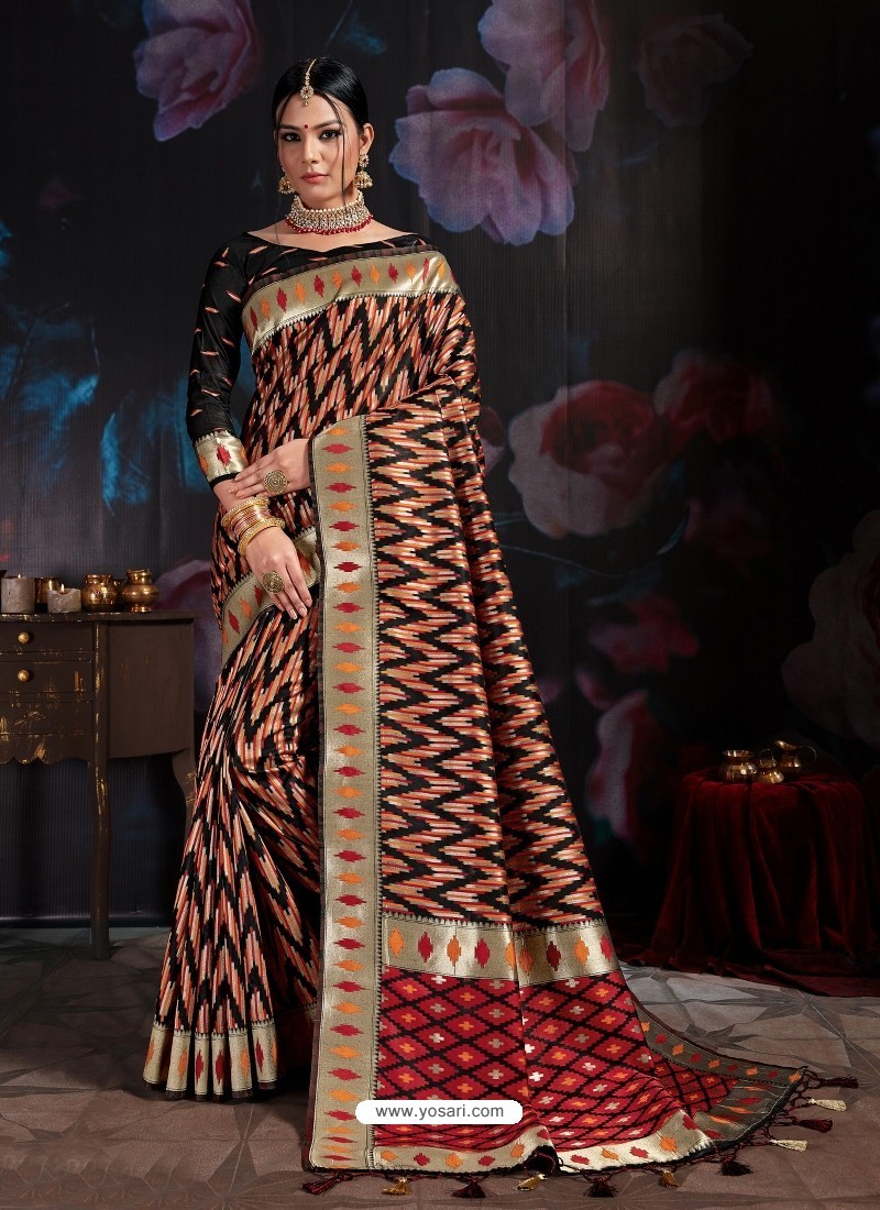 Latest Black Banarasi Cotton Silk Designer Saree