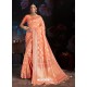 Light Orange Banarasi Cotton Silk Designer Saree