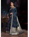 Navy Blue Banarasi Cotton Silk Designer Saree