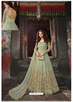 Sea Green Net Embroidered Party Wear Anarkali Suit