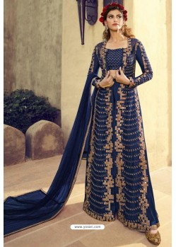 Navy Blue Georgette Embroidered Party Wear Anarkali Suit