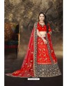 Magical Red Satin Resham Embroidered Bridal Lehenga Choli