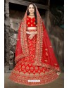 Feminine Red Satin Resham Embroidered Bridal Lehenga Choli