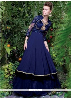 Blue Georgette Embroidered Work Floor Length Gown