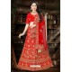 Exceptional Red Satin Resham Embroidered Bridal Lehenga Choli