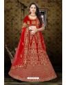 Lovely Red Velvet Resham Embroidered Bridal Lehenga Choli