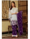 White And Purple Faux Georgette Embroidered Palazzo Suit