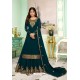 Teal Blue Georgette Embroidered Party Wear Suit