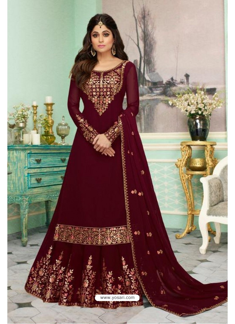 Maroon Georgette Embroidered Party Wear Suit