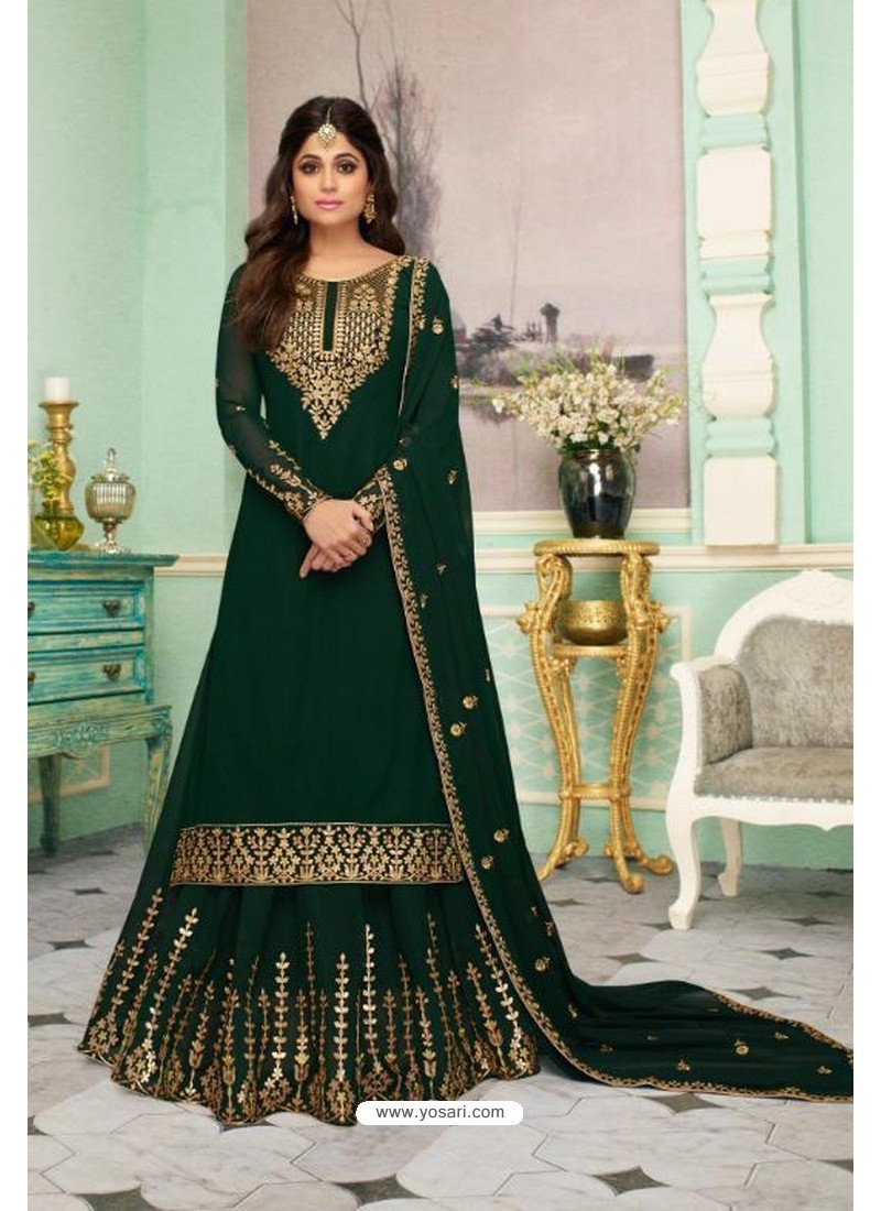 Dark Green Georgette Embroidered Party Wear Suit