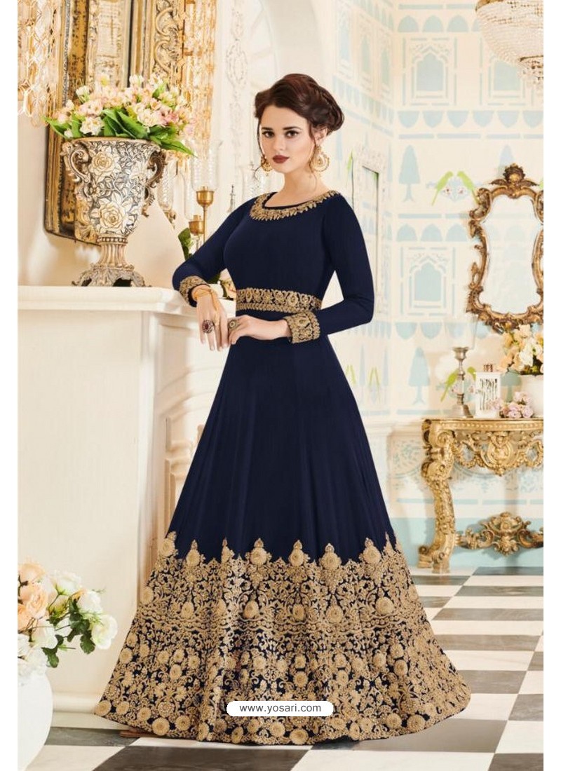 Navy Blue Georgette Embroidered Designer Party Wear Suit