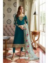 Teal Blue Georgette Embroidered Designer Churidar Suit