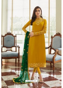 Yellow Georgette Embroidered Designer Churidar Suit