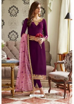 Purple Georgette Embroidered Designer Churidar Suit