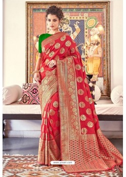 Red Silk Zari Worked Designer Saree