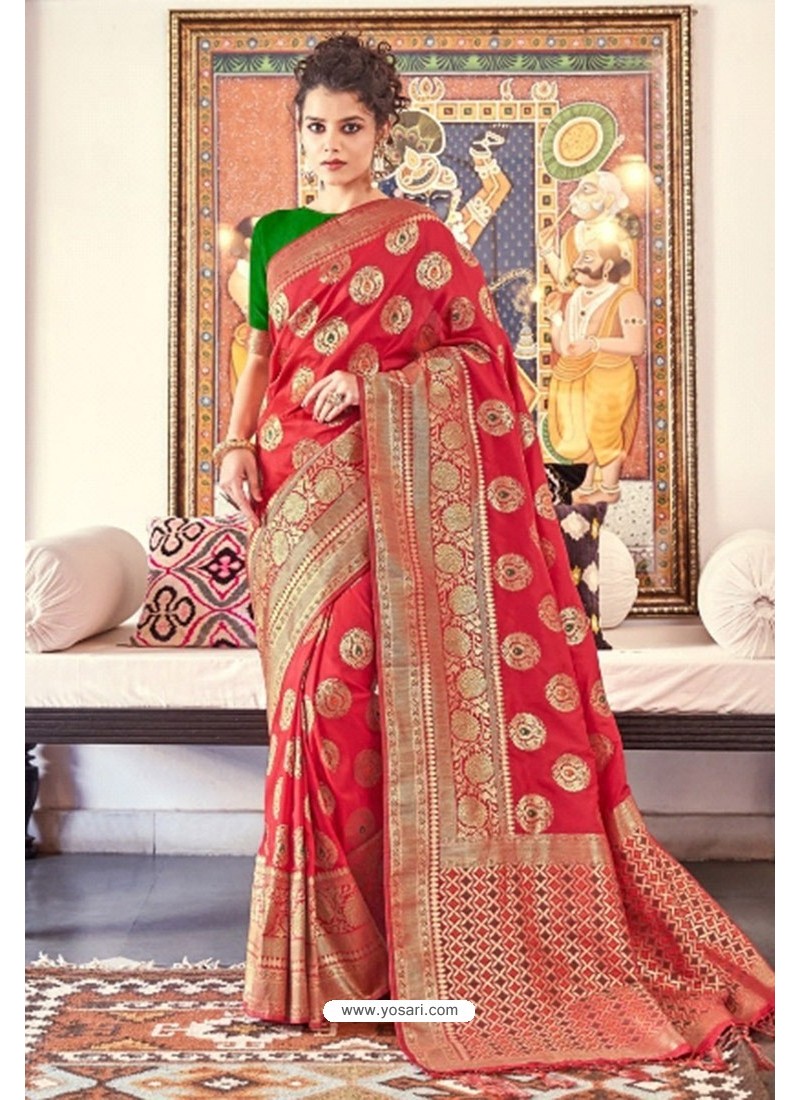 Red Silk Zari Worked Designer Saree