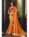 Orange Silk Zari Worked Party Wear Saree