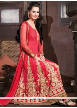 Deserving Red Net Zari Anarkali Suits