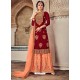 Pretty Red And Orange Bluming Georgette Embroidered Palazzo Suit