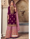 Purple And Lavender Bluming Georgette Embroidered Palazzo Suit