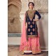 Navy And Pink Bluming Georgette Embroidered Palazzo Suit