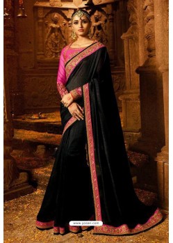 Black Silk Embroidered Party Wear Saree