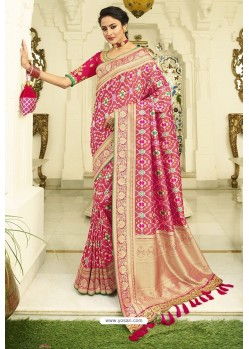 Rani Pink Silk Embroidered Designer Saree