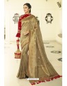 Lovely Taupe Silk Embroidered Designer Saree