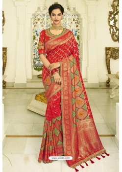Fantastic Red Silk Embroidered Designer Saree