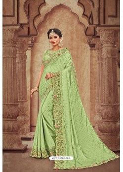 Stylish Green Satin Georgette Designer Saree