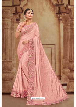 Pink Satin Georgette Designer Saree