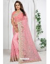 Pink Net Resham Embroidered Designer Saree