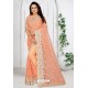 Light Orange Net Resham Embroidered Designer Saree