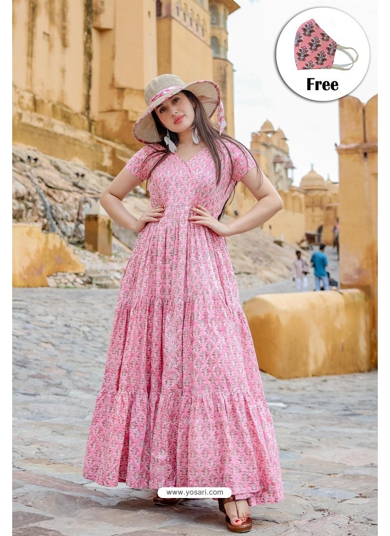 Pink Pure Maslin Digital Printed Gown