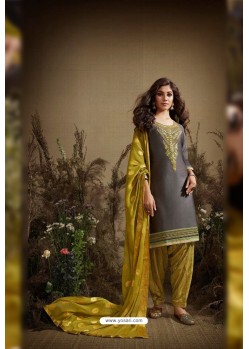 Grey And Corn Cotton Zari Butti Worked Patiala Salwar Suit