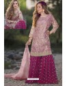 Medium Violet And Pink Heavy Net Stone Work Palazzo Suit