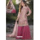 Rose Red And Peach Heavy Net Stone Work Palazzo Suit