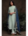 Sky Blue Aaria Silk Banarasi Jacquard Straight Suit