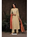 Beige Aaria Silk Banarasi Jacquard Straight Suit